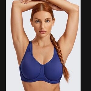 SYROKAN Bra 44C Max Control High Impact Underwire Sports Bra Midnight Blue New
